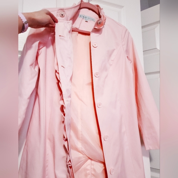 Cleo pastel pink ruffle front cotton blend jacket coat XS Petite XSP spring - Picture 7 of 13